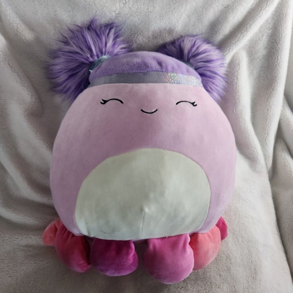 KellyToy Squishmallow 16" Squish Doo Jeanne the Pink Octopus W/Purple Hair